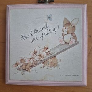 Hallmark 1979 Pink Plaque with Bunny and Mice